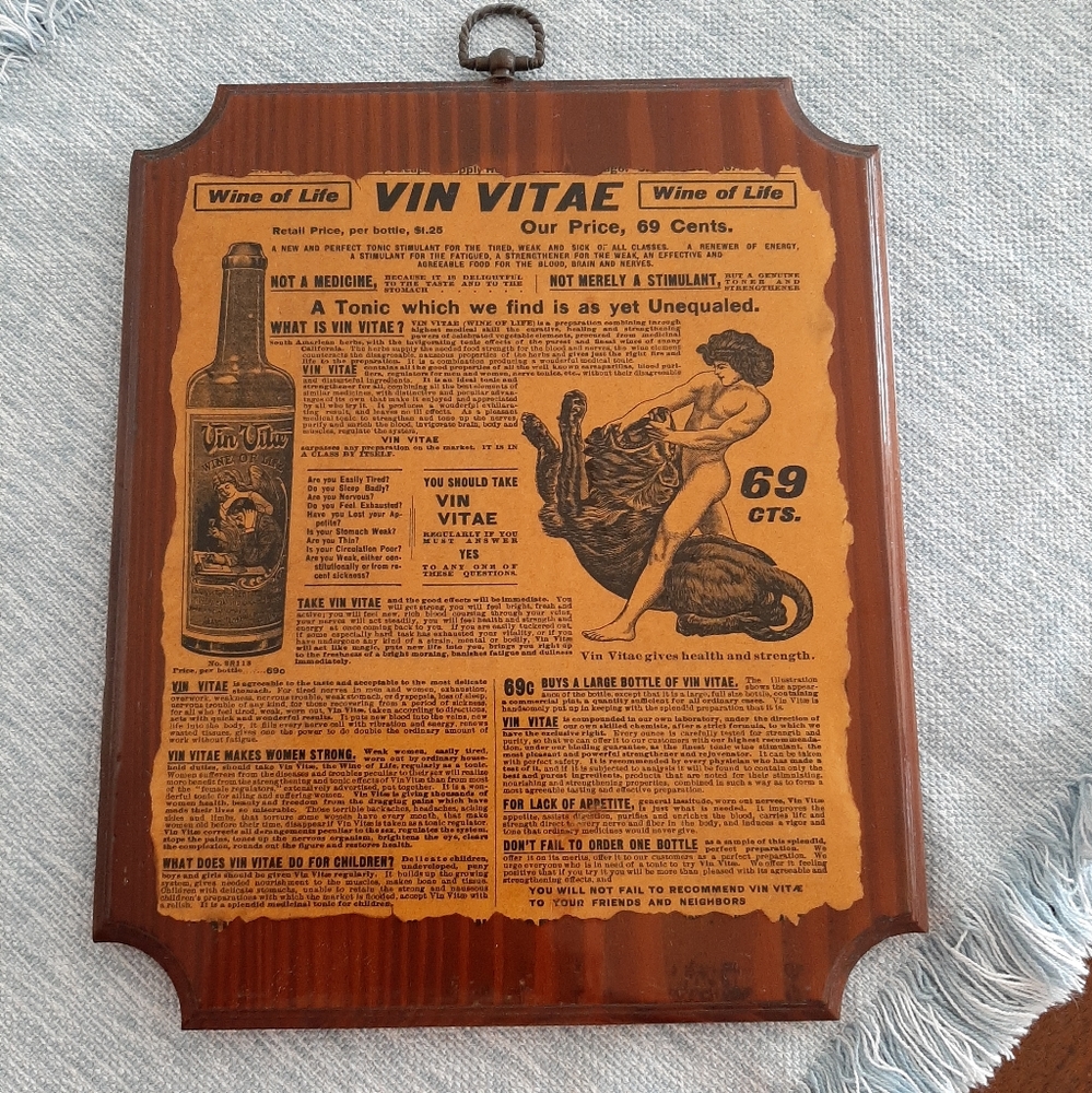 VTG 1902 Sears Catalog Ad Lacquered Decoupage Burnished Wood Sign